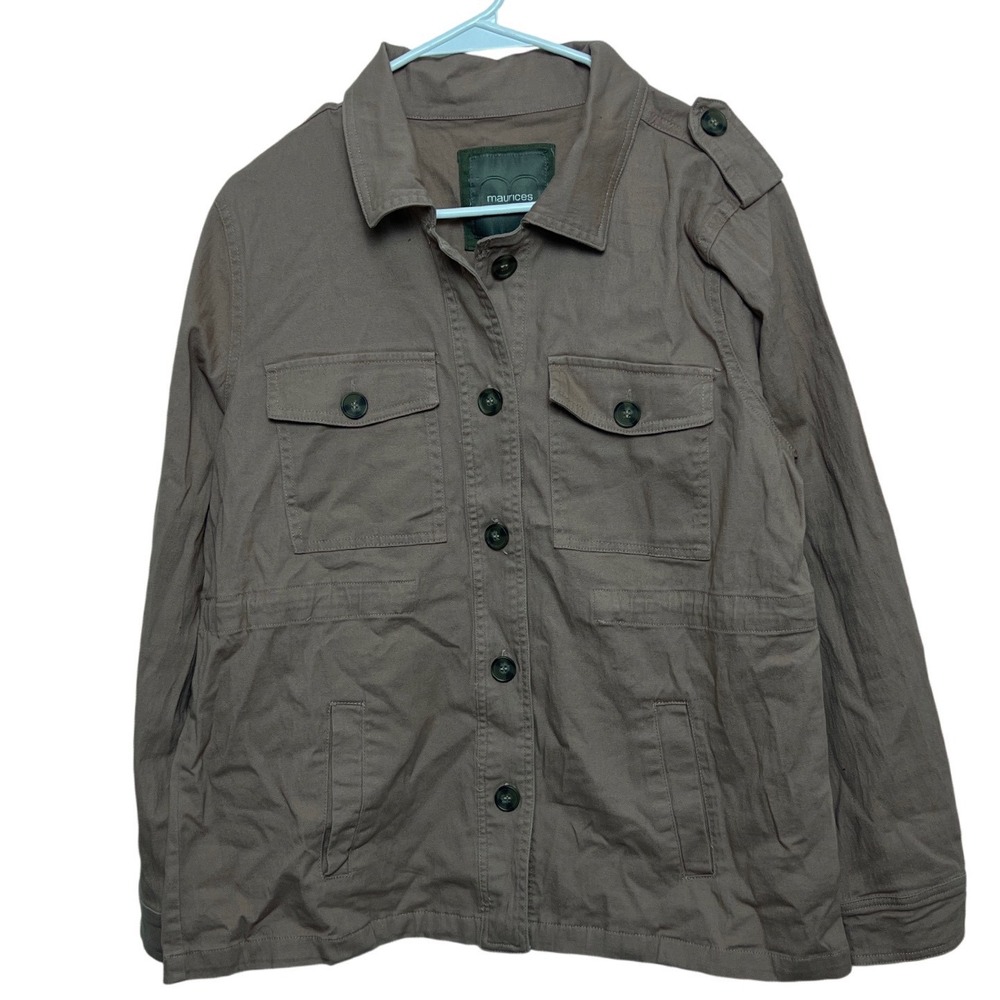 Maurices Womens Brown Military Field style Utility Jacket Button Front L Y2K NEW